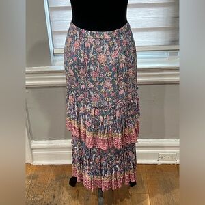 Rachel Zoe Pink Blue Multi Floral Tiered Ruffle Casual Summer Maxi Skirt Sz S-M